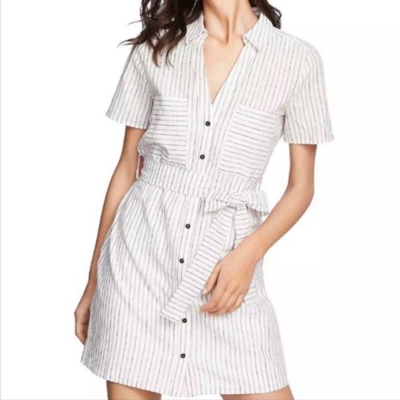 NWT 1. State black and white striped button down shirt dress size small - Picture 1 of 4
